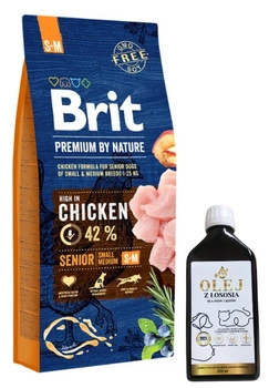 BRIT Premium By Nature Senior S+M 15kg +LAB V Lososový olej obohatený o vitamíny 250ml