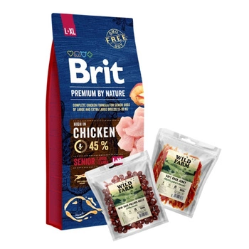 BRIT Premium By Nature Senior L+XL 15kg & WILD FARM Mix príchutí 2x500g