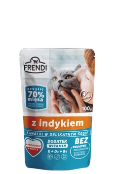 Frendi kúsky v jemnej omáčke s morčacím mäsom pre mačky 100g