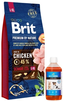 BRIT Premium By Nature Senior L+XL 15kg + LAB V Lososový olej pre psy a mačky 500ml