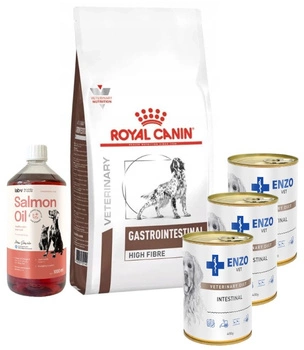 Royal Canin Fibre Response - Veterinary Diet 14kg & ENZO VET Črevná diéta pri ochoreniach tráviaceho traktu s jahňacinou pre psov 3x400g & LAB V Lososový olej pre psov a mačky 1000ml