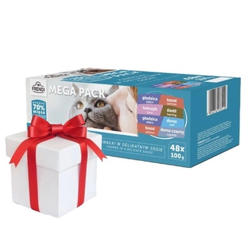 Frendi sáčky pre mačky s rybacou príchuťou v omáčke 48x100g + Prekvapenie pre mačku ZADARMO!