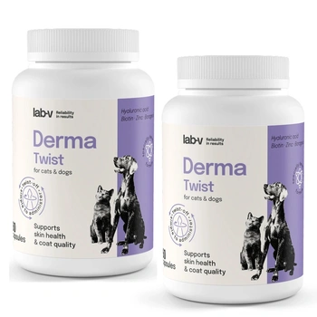 Lab-v Derma Twist – podpora pokožky, srsti a ochrannej bariéry pre psy a mačky 2x60 kapsúl s otočným uzáverom