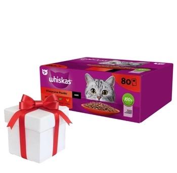 Whiskas klasický výběr ve šťávě pro dospělé kočky 80 x 85 g + ZADARMO prekvapenie pre mačku!