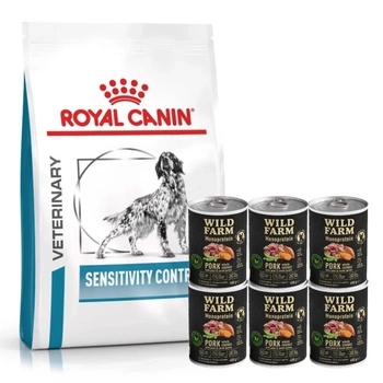 Royal Canin Veterinary Health Nutrition Dog Sensitivity Control 14 kg & WILD FARM Monoproteínové bravčové mäso 6x400g hypoalergénne krmivo pre psov