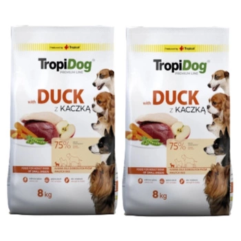 TROPIDOG Premium Adult Small Breeds s kačkou a ryžou 2x8kg
