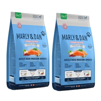 Marly & Dan Dospelí psi stredných plemien s čerstvým lososom, holistické a hypoalergénne, 2x12 kg suché krmivo