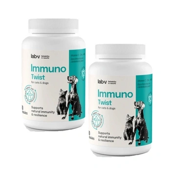 Lab-v Immuno Twist – podpora prirodzenej imunity a vitality pre psov a mačky 2x60 kapsúl s otočným uzáverom
