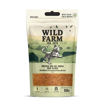 WILD FARM Kuracie a trávnaté filé pre mačky 50 g mačacie maškrty