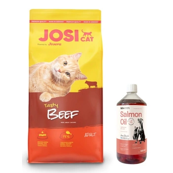 JOSERA JosiCat Tasty Beef 18kg & LAB V Lososový olej pre psy a mačky 1000ml