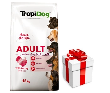 TROPIDOG Premium adult moriak pre stredné a veľké plemená s ryžou 12kg + prekvapenie pre vášho psa ZDARMA