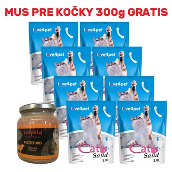 Silikónová podstielka pre mačky Cat Sand 8x3,8l (11,6kg) + mačacia pena 300g GRATIS