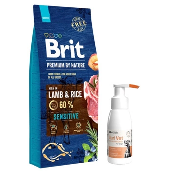 BRIT Premium By Nature Sensitive Lamb 15kg & Prípravok na starostlivosť o uši pre psov 75 ml