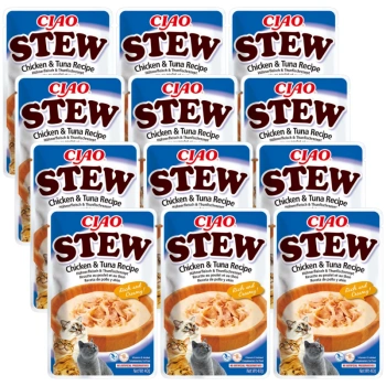 INABA Cat Ciao Stew - krémový guláš s kuracím mäsom a tuniakom pre mačky 12x40g