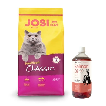 JOSERA JosiCat Classic Sterilised 10kg & LAB V Lososový olej pre psy a mačky 1000ml