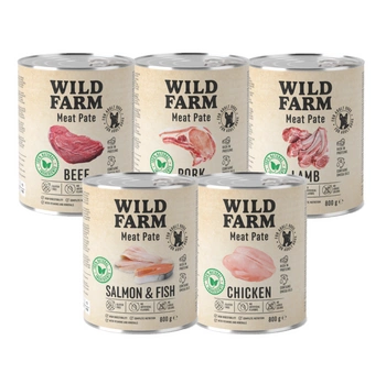 WILD FARM Paštéta mix príchutí 5x800g bezlepkové krmivo pre psov