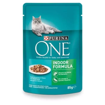 Purina One Cat Indoor s tuniakom a zelenými fazuľkami 85g