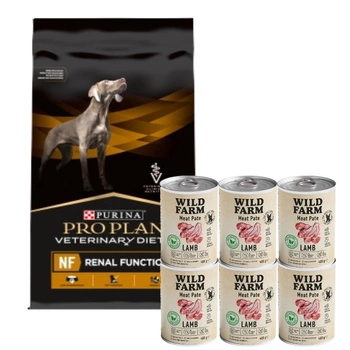 PRO PLAN Veterinary Diets NF Renal Function Suché krmivo pre psov 12 kg & WILD FARM Pate Lamb 6x400g bezlepkové krmivo pre psov