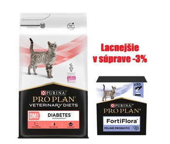 PRO PLAN Veterinary Diets DM St/Ox Diabetes Management Suché krmivo pre mačky 5kg + PRO PLAN FortiFlora Probiotický doplnok pre mačky 30x1g