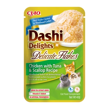 INABA Dashi Delights Jemné vločkové kura s tuniakom a hrebenatkami Recept 40 g