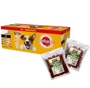 PEDIGREE Adult Mix chutí 40x100g + WILD FARM 2x500g psie maškrty, ZMES PRÍCHUTÍ