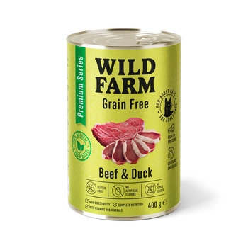 WILD FARM Prémiové hovädzie a kačacie mäso bez obilnín 400 g - krmivo pre mačky bez obilnín