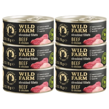 WILD FARM Fillets Beef & Chicken 6x70g - vlhké krmivo pre mačky bez obilnín vo vývare