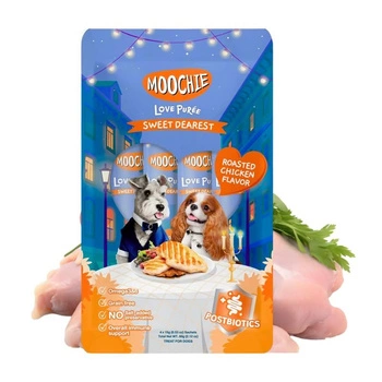 MOOCHIE Love Puree Chicken 4x15g psia maškrta s príchuťou pečeného kuracieho mäsa