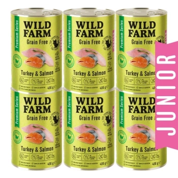 WILD FARM Prémiové krmivo pre mačiatka s morčacím mäsom a lososom bez obilnín 6x400 g - bezobilné krmivo pre mačiatka