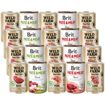 BRIT PATE & MEAT + WILD FARM Paštéta Mix chutí 20x400g