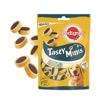 PEDIGREE® Tasty Minis 140g - maškrta pre dospelých psov, s príchuťou hovädzieho mäsa a syra