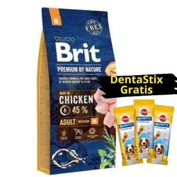 BRIT Premium By Nature Adult M 15kg + 3x DentaStix ZADARMO!