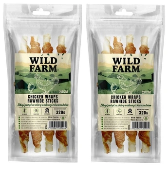 WILD FARM Dlhá hovädzia koža s kuracím mäsom 28 cm 2x320g psie maškrty