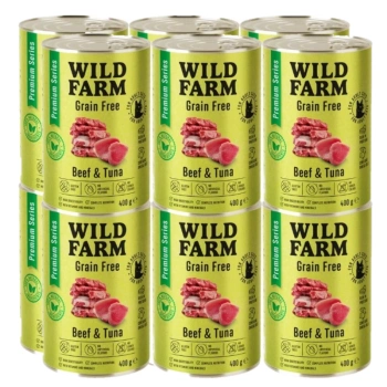 WILD FARM Prémiové bezobilné hovädzie mäso a tuniak 12x400g - krmivo pre mačky bez obilnín