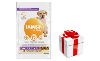 IAMS-Suché krmivo Vitality s čerstvým kuracím mäsom pre šteňatá veľkých plemien 12 kg + prekvapenie pre vášho psa GRATIS