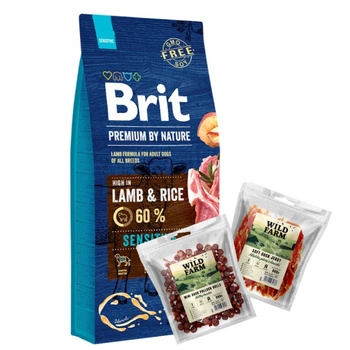 BRIT Premium By Nature Sensitive Lamb 15kg & WILD FARM Mix príchutí 2x500g