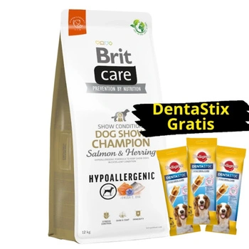BRIT CARE Dog Hypoallergenic Dog Show Champion Salmon & Herring 12kg + 3x DentaStix ZADARMO