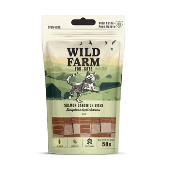 WILD FARM Lososové kúsky 50 g mačacie pamlsky