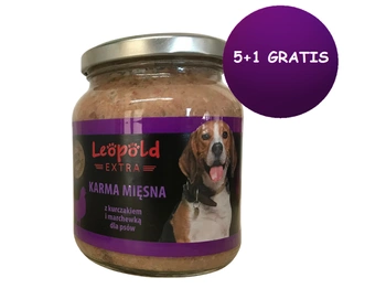 Leopold krmivo pre psov s kuracím a mrkvovým mäsom 6x300g + 10% Gratis (Jar)