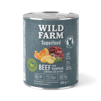 WILD FARM Superfood Beef (hovädzie mäso s tekvicou, zemiakmi a petržlenovou vňaťou) 800g krmivo pre psov bez obilnín