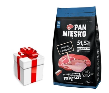 PAN MIĘSKO Teľacie mäso s prepelicou L 9kg pre šteňatá + prekvapenie pre vášho psa ZDARMA