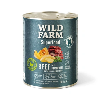 WILD FARM Superfood Beef (hovädzie mäso s tekvicou, zemiakmi a petržlenovou vňaťou) 800g krmivo pre psov bez obilnín