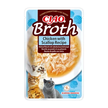 INABA Cat Ciao Broth - doplnkové krmivo pre mačky s príchuťou kuracieho mäsa a hrebenatky 40g