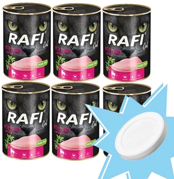 RAFI Cat Adult s morčacím mäsom 6x400g + Veko na 400g plechovku ZADARMO!