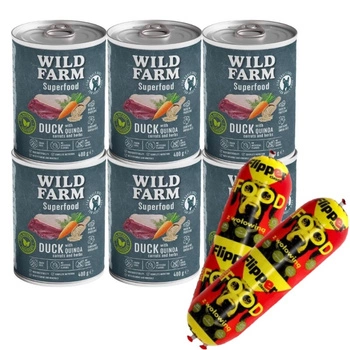 Wild Farm Superfood Duck 6x400g krmivo pre psov bez obilnín & DOLINA NOTECI FLIPPER Classic z wołowiną dla psa 2x900g