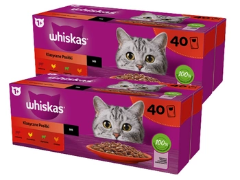 WHISKAS Adult sáčky 80 x 85 g Classic Meals - vlhké krmivo pre dospelé mačky, v omáčke (porciované: hovädzie, kuracie, jahňacie, hydina)