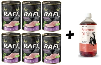 RAFI dospelá mačka sterilizovaná králikom 6x400g + LAB V Lososový olej pre psov a mačky 1000ml
