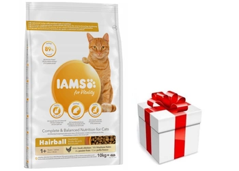 IAMS-Dry krmivo Vitality Hairball pre dospelé a staršie mačky, s kuracím mäsom 10kg + prekvapenie pre mačku GRATIS