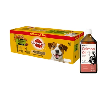 PEDIGREE Adult Mix chutí 40x100g + LAB V Lososový olej obohatený o vitamíny 500ml