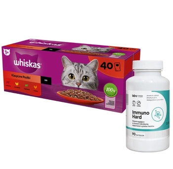 WHISKAS klasický výber v šťave pre dospelé mačky 40x85g & LAB-V Immuno Hard 90 kapsúl